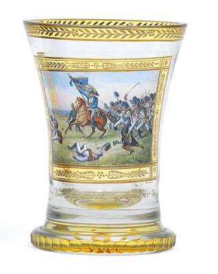 "Erzherzog Karl in der Schlacht bey Aspern, 21ten May 1809" Fürchtegott Leberecht Fischer - A Ranftbecher cup (Archduke Charles at the Battle of Aspern) - Glass and porcelain