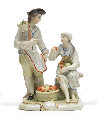 A figure of an apple plucker and -vendor, - Sklo, Porcelán