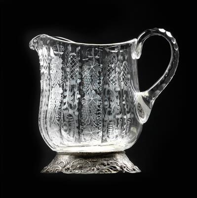 A glass jug with silver mount, - Glass and porcelain