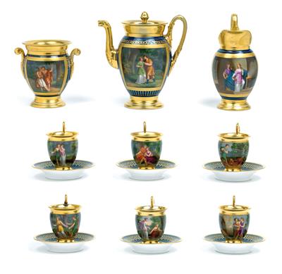 A coffee service decorated with mythological scenes, - Vetri e porcellane