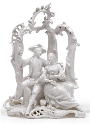 Two lovers seated in an arbour, - Glass and porcelain