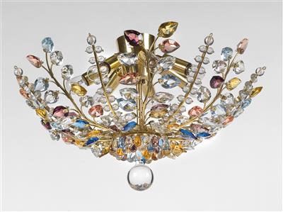 A Lobmeyr chandelier with polychrome glass branches, - Glass and porcelain