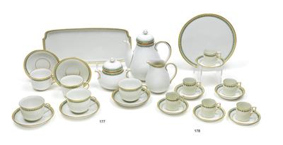 Ten mocha cups with saucers, - Glass and porcelain