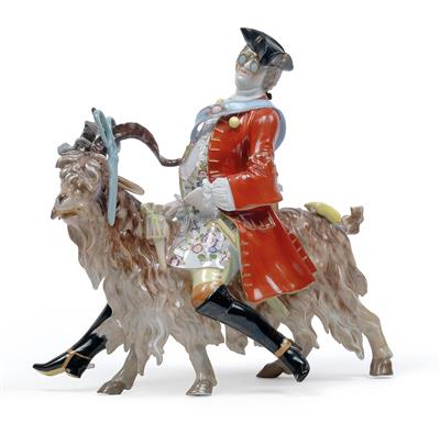 A figure of a tailor mounted on a goat, - Vetri e porcellane