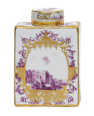 A tea caddy with lid, - Vetri e porcellane
