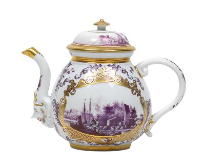 A teapot with lid, - Glass and porcelain