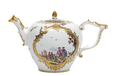 A teapot with lid, - Glass and porcelain