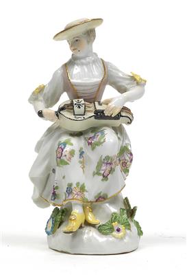 A figure of a Tyrolean woman with hurdy-gurdy, - Sklo, Porcelán