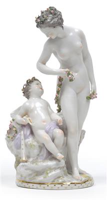 A figure of Venus gazing at Cupid, - Glass and porcelain