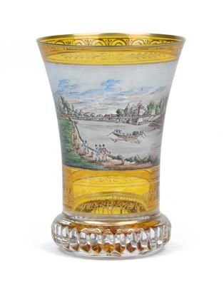 "Ansicht der Kettebrücke nächst dem fürstlich. Rasumovskyschen Palais in Wien" – A Ranftbecher, - Glass and porcelain