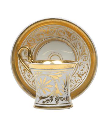 "Friedrich Wilhelm III." - A cup with lithophane, and saucer, - Glass and porcelain