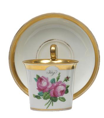 "Járj" - A cup and saucer, - Glass and porcelain