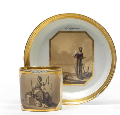 A "la Justice" cup with "l'Esperance" saucer, - Sklo, Porcelán