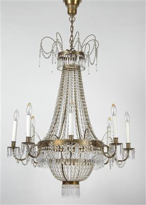 A glass chandelier in the Empire style, - Glass and porcelain