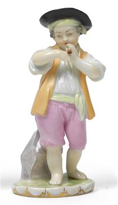 A figure of a boy playing the flute, - Sklo, Porcelán