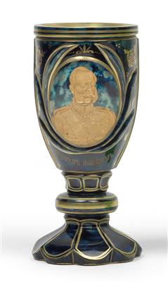 A Lithyalin goblet decorated with the portrait of Emperor Aleksandr II., - Glass and porcelain