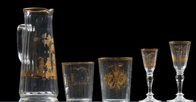 Five Lobmeyr glass items, - Sklo, Porcelán