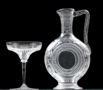 A Lobmeyr jug and champagne bowl, - Glass and porcelain