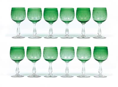 Twelve Lobmeyr Rhine wine glasses, - Vetri e porcellane