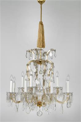 A crown-type chandelier, - Vetri e porcellane