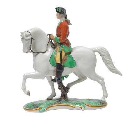 A figure of a horseman, - Glass and porcelain