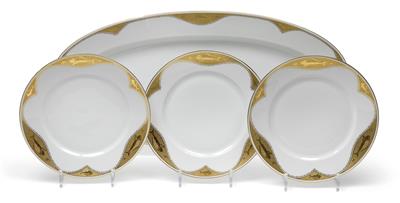 A dinner service for - and decorated with - fish, - Glass and porcelain