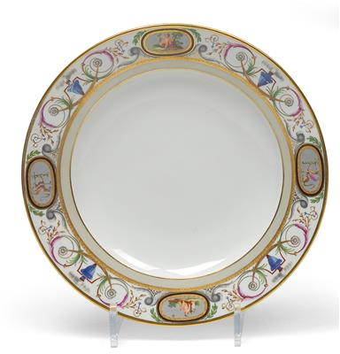A plate decorated with arabesques, - Vetri e porcellane