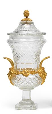 A lidded vase with gilt bronze mounts, - Glass and porcelain