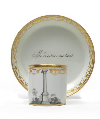 "Ma droiture me tient" - A cup and saucer, - Glass and porcelain