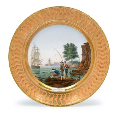 A plate decorated with a "Vue d'Italie" , - Glass and porcelain