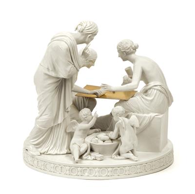 "Wer gewinnt Liebesherzen", A large group in the neoclassical style, sculpted in the round, (Who will win the hearts of Love?) - Sklo, Porcelán