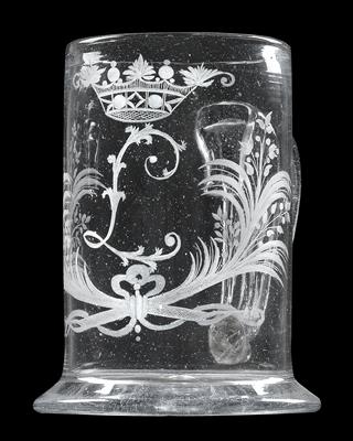 A Baroque tankard bearing the crowned monogram L, - Glass and porcelain