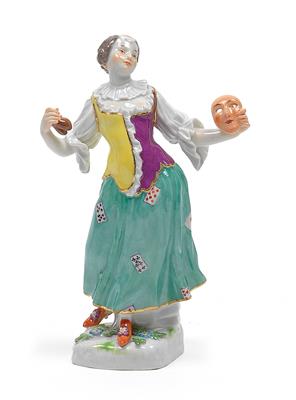 Colombine of the commedia dell’arte, with mask and castanets, - Vetri e porcellane