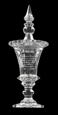 A lidded goblet dated 1865, - Sklo, Porcelán