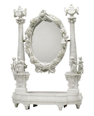 A large neoclassical lady’s toiletry mirror, from France, - Glass and porcelain