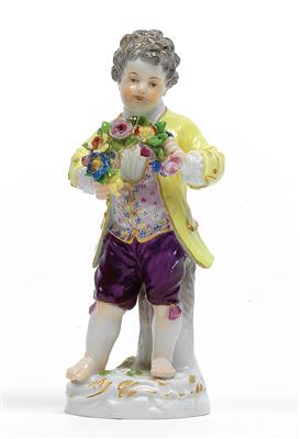 A boy gardener holding a floral arch, - Glass and porcelain