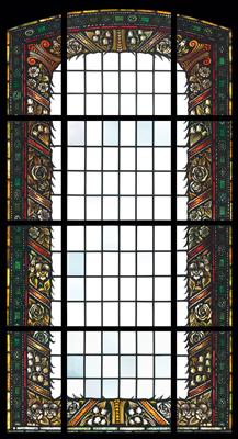 A glass window signed Otto Linnemann, - Vetri e porcellane