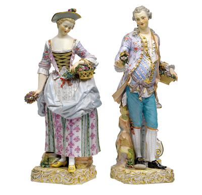 A cavalier and a lady dressed in Baroque costume as gardeners, - Sklo, Porcelán