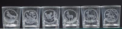 Lobmeyr – Six cups with decorated with various animals, - Glass and porcelain