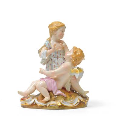 A girl playing with Cupid, - Sklo, Porcelán