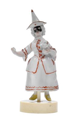 A miniature figure of Columbine dancing, - Sklo, Porcelán