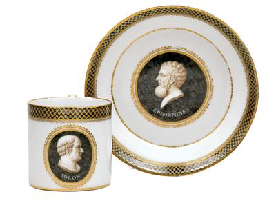 A cup and saucer - "Solon and Epimenides", - Sklo, Porcelán