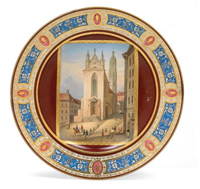 "Die Maria Stiegen Kirche in Wien" – A veduta plate, - Vetri e porcellane