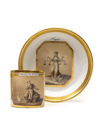 A "l'Homme de Probite" cup with "l'Equite" saucer, - Sklo, Porcelán