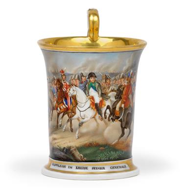 "Napoleon surrounded by his generals" – A pictorial cup, - Sklo, Porcelán