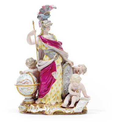 "Pallas Athene with three small geniuses", - Glass and porcelain