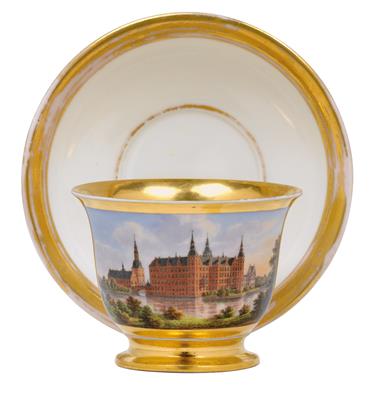 "Fredriksborg Castle" - A veduta cup and saucer, - Glass and porcelain