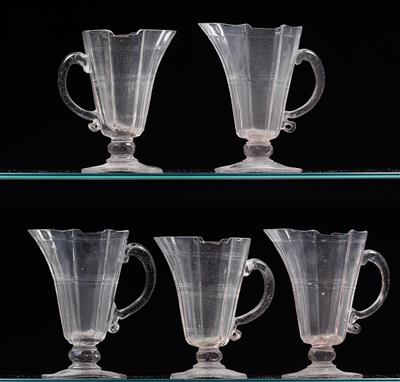 Five Baroque tankards, - Glass and porcelain