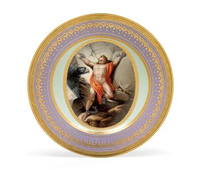 A pictorial plate – "Prometheus and the Eagle", - Glass and porcelain
