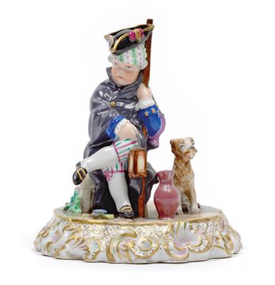 A figure of a boy dressed as a night watchman, - Glass and porcelain